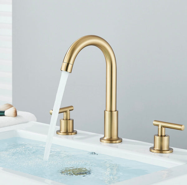 #1484 BRUSHED GOLD WIDESPREAD 8-INCH WATERFALL VANITY FAUCET