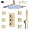 #1028 12-INCH LED BRUSHED GOLD CEILING MOUNT 3 FUNCTION SHOWER SET WITH 6X MASSAGE JETS