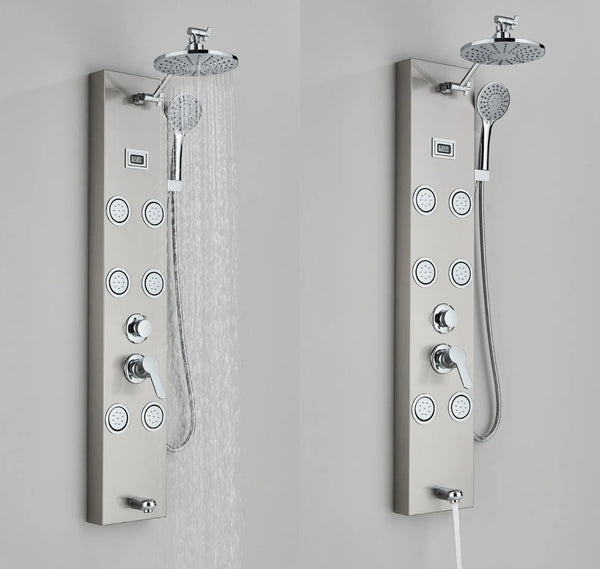 #1277 BRUSHED NICKEL STAINLESS STEEL LCD 4 IN 1 SHOWER PANEL