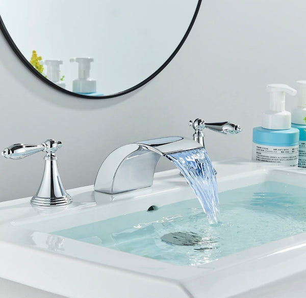 #1418 CHROME LED 8 INCH WIDESPREAD WATERFALL VANITY FAUCET