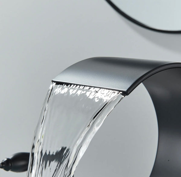 #1419 MATTE BLACK 8 INCH WIDESPREAD HIGH ARC WATERFALL VANITY FAUCET