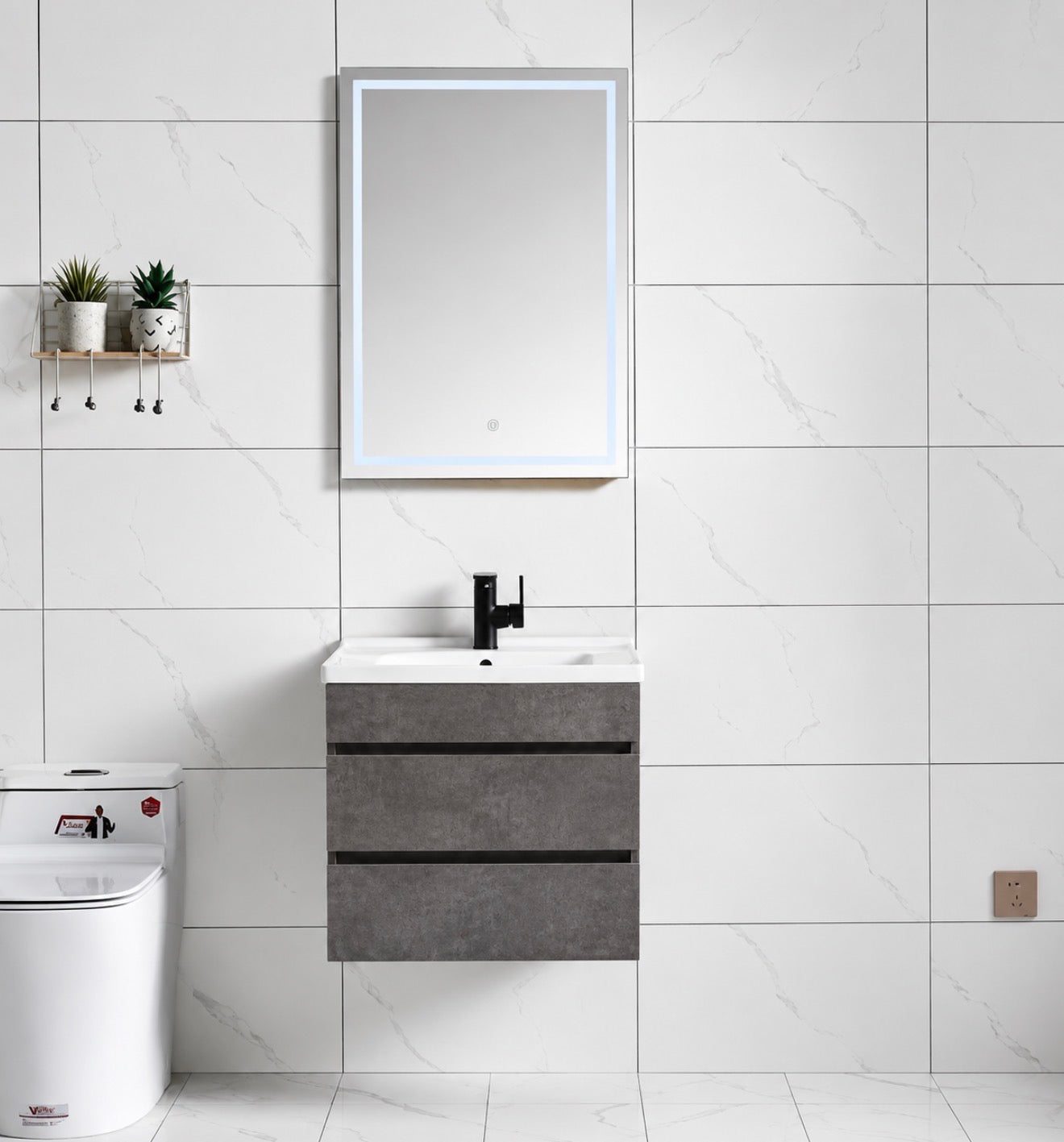 SG-9243 24-Inch Grey Floating Vanity Set with LED Mirror