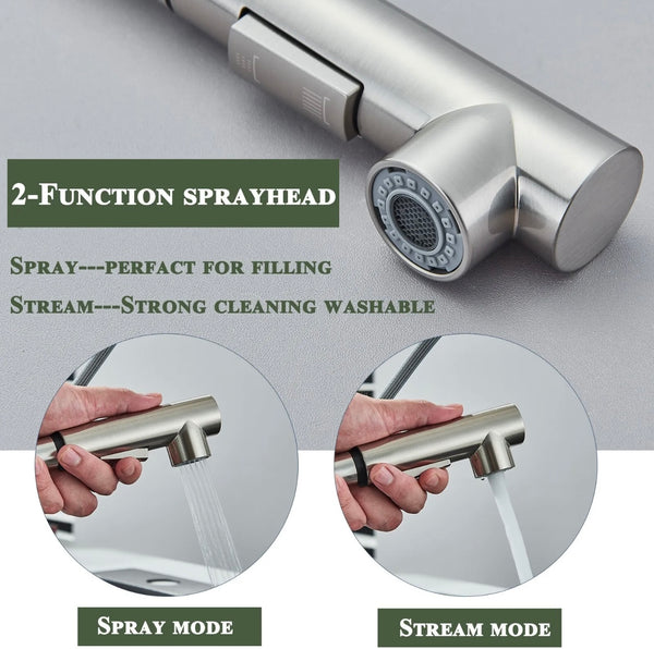 #1565 BRUSHED NICKEL PULL-OUT KITCHEN FAUCET WITH DUAL SPRAY HEAD