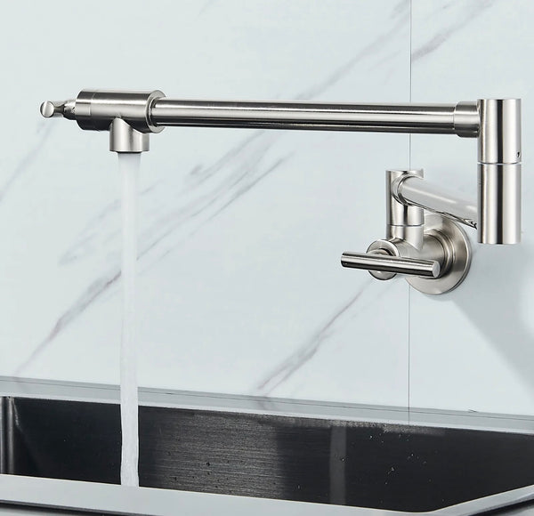 #1568 BRUSHED NICKEL COMMERCIAL WALL MOUNT POT FILLER FAUCET WITH EXTENDED SWING ARM