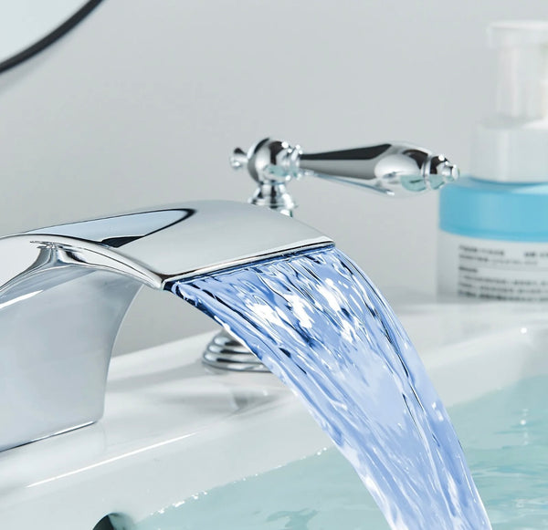 #1418 CHROME LED 8 INCH WIDESPREAD WATERFALL VANITY FAUCET