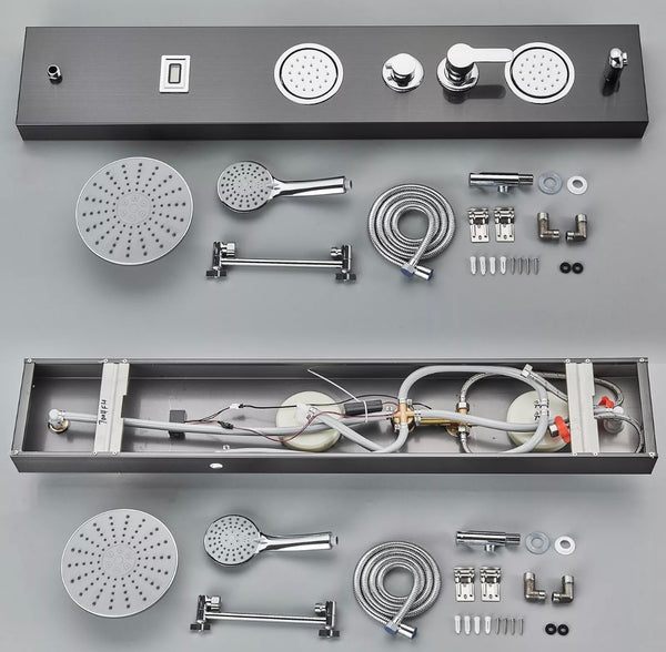 #1284 STAINLESS STEEL 4 FUNCTION RAINFALL SHOWER PANEL TOWER MASSAGE SHOWER FAUCET SYSTEM BLACK