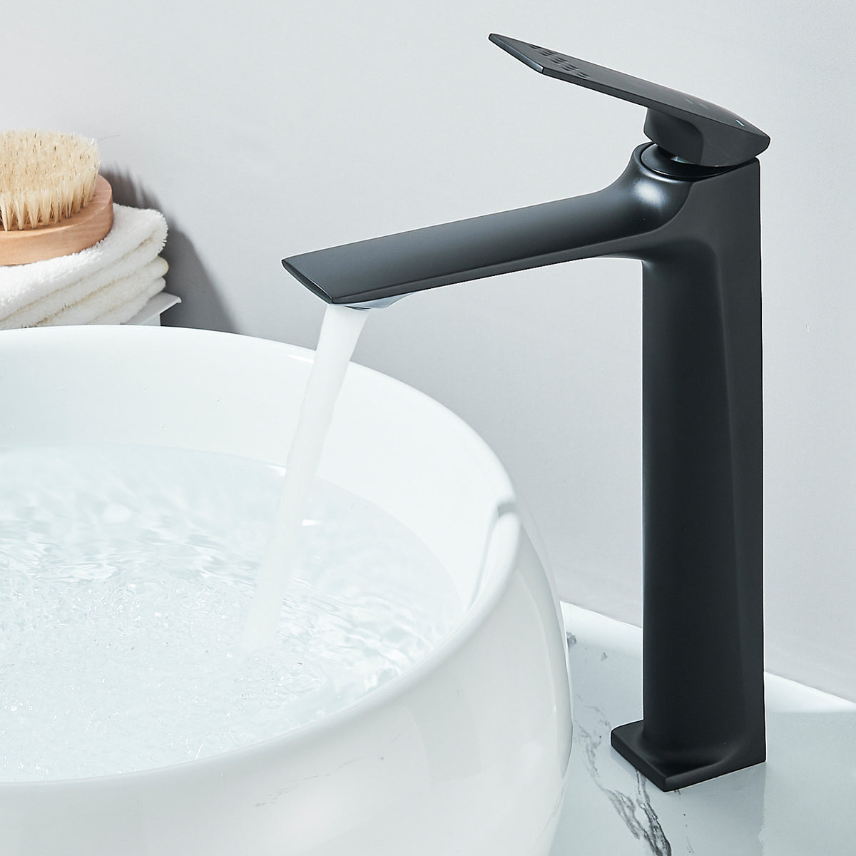 #1496 MATTE BLACK GILD EDGE WATERFALL VESSEL SINK FAUCET