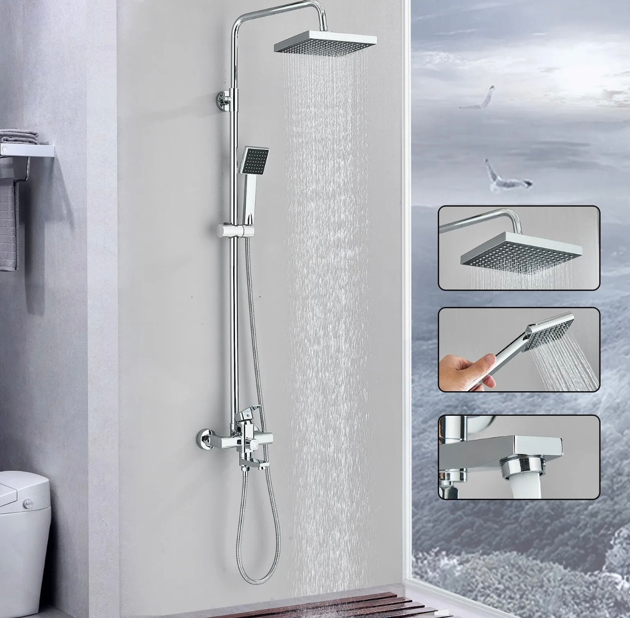 3 In 1 Slim Rainfall Exposed Shower System