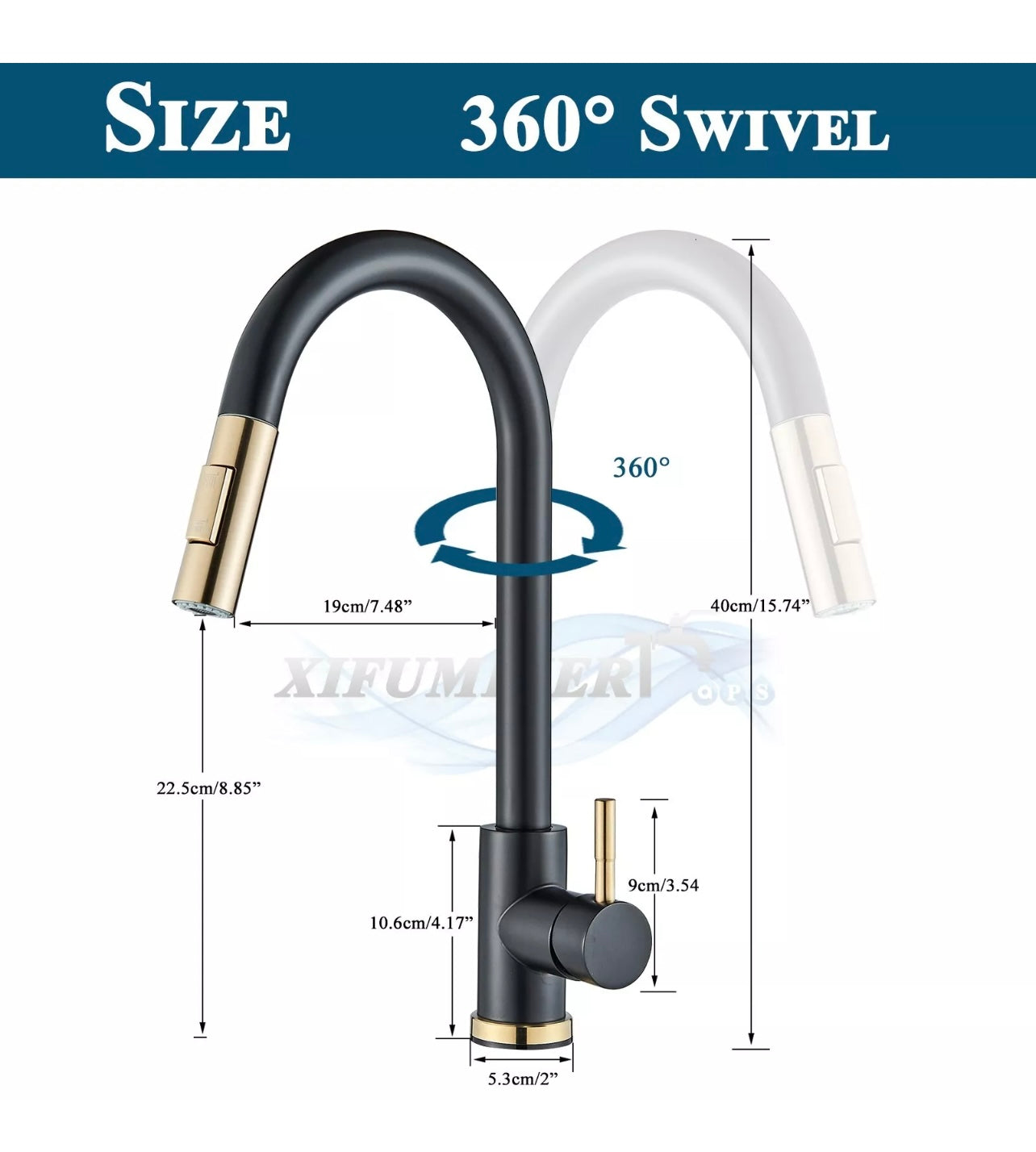 Black & gold pull out kitchen faucet #1588