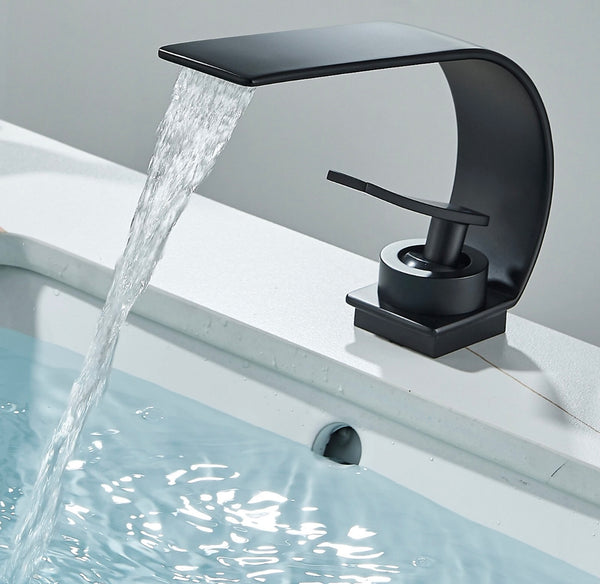 #1475 MATTE BLACK CURVE WATERFALL VANITY FAUCET