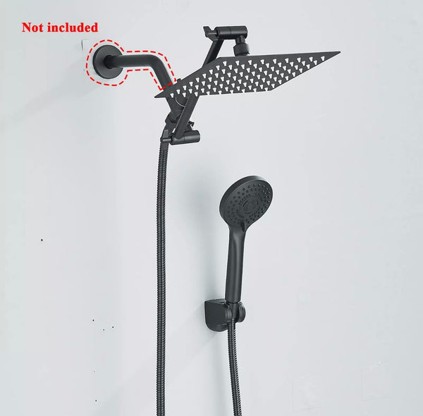 #1046 12-INCH MATTE BLACK SHOWER HEAD & HANDHELD SHOWER WITHOUT SHOWER ARM COMBO