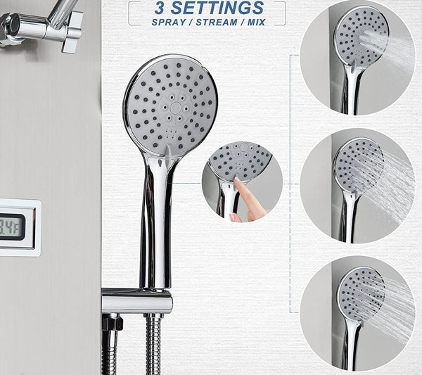 #1277 BRUSHED NICKEL STAINLESS STEEL LCD 4 IN 1 SHOWER PANEL