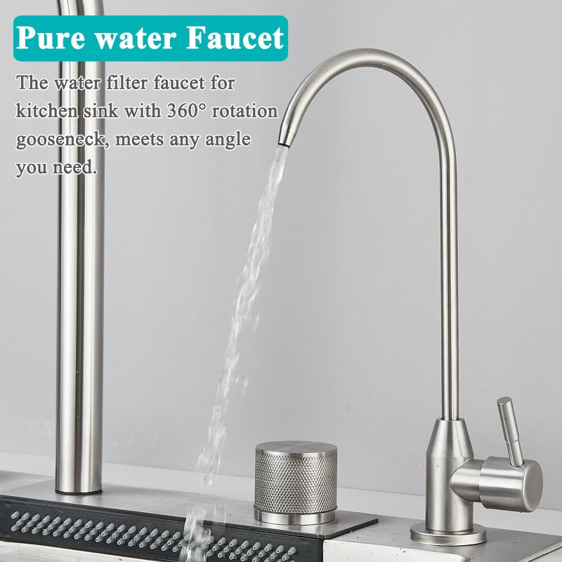 #1543 STAINLESS STEEL KITCHEN SINK COMBO WITH TAP WATER PULL-OUT FAUCET + PURIFIED WATER FAUCET, GLASS RINSER & MULTIPLE ACCESSORIES 31.5”