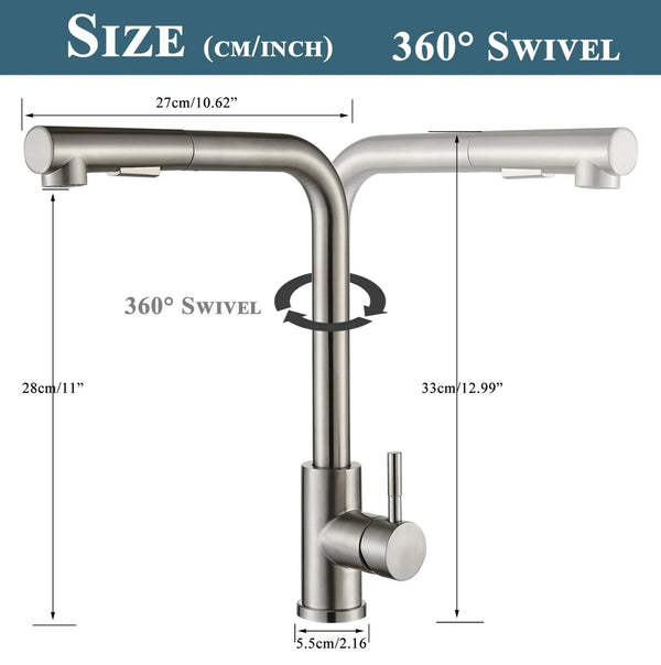 #1565 BRUSHED NICKEL PULL-OUT KITCHEN FAUCET WITH DUAL SPRAY HEAD