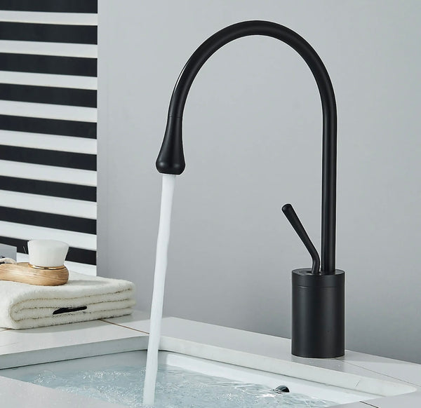 #1416 MATTE BLACK GOOSE NECK WATERFALL VANITY FAUCET