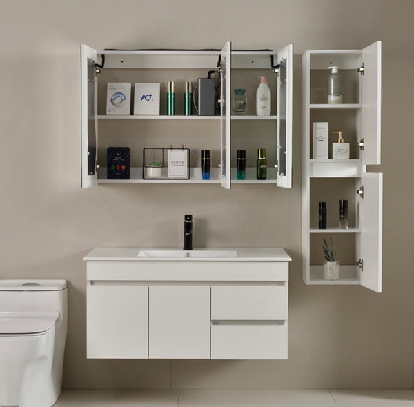 #1710 SG9244 40-Inch White Floating Vanity Set with LED Mirror