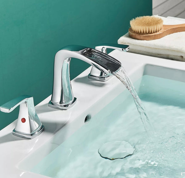 #1485 CHROME WIDESPREAD 8-INCH WATERFALL VANITY FAUCET