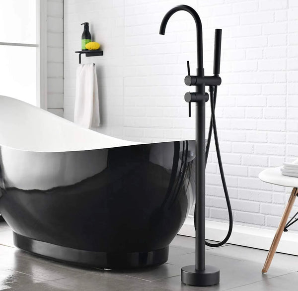 #1610 Matte black 2 function waterfall cylinder shape tub filler faucet
