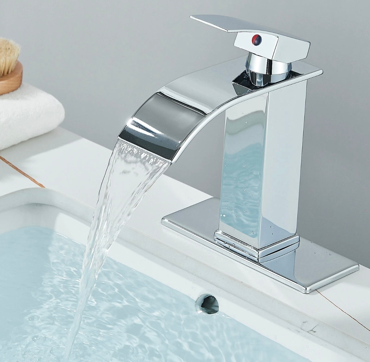#1398 POLISHED CHROME WATERFALL SPOUT VANITY FAUCET