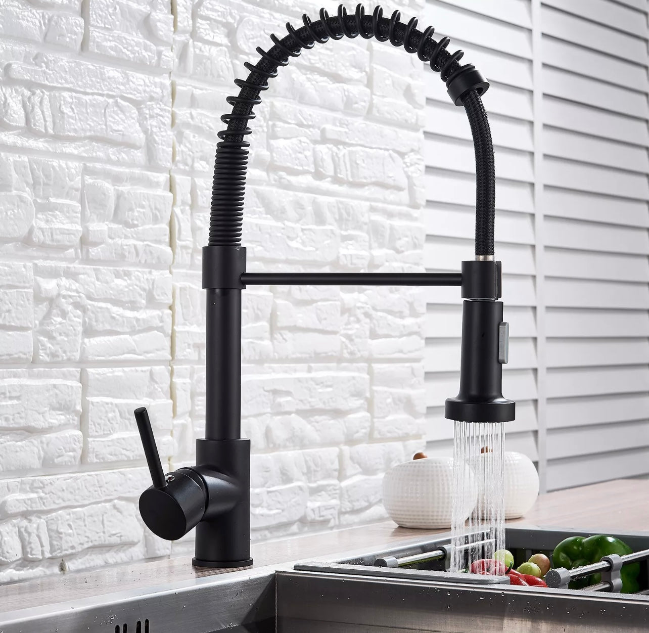 Matte black pull down kitchen faucet #1586