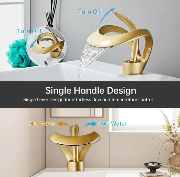 #1387 FROSTED GOLD LAVATORY WATERFALL FAUCET