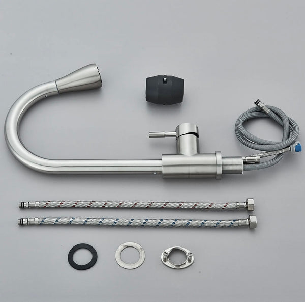 #1573 BRUSHED NICKEL PULL-OUT KITCHEN FAUCET WITH DUAL SPRAY HEAD AND STOP FEATURE