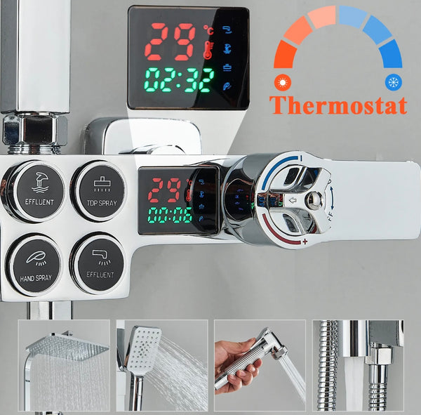 4 In 1 Rainfall Smart Thermostatic Exposed Shower System With LCD Display