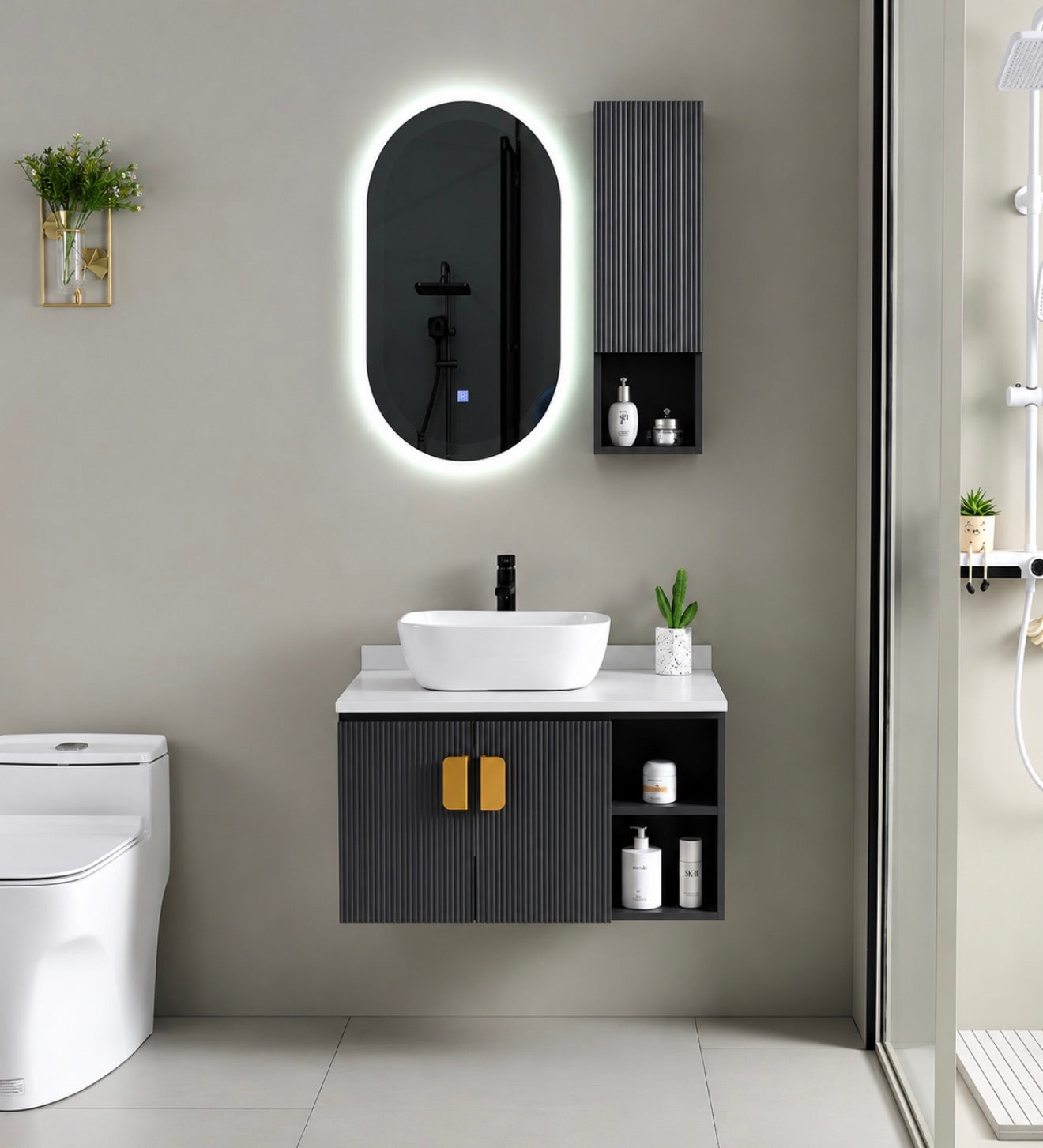 SG-9247 32-Inch Modern Vessel Vanity Set with LED Mirror