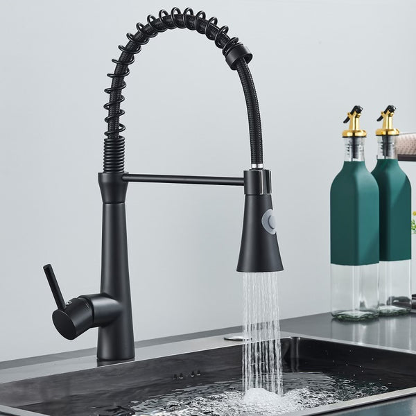 #1593 MATTE BLACK PULL-DOWN KITCHEN FAUCET WITH DUAL SPRAY HEAD
