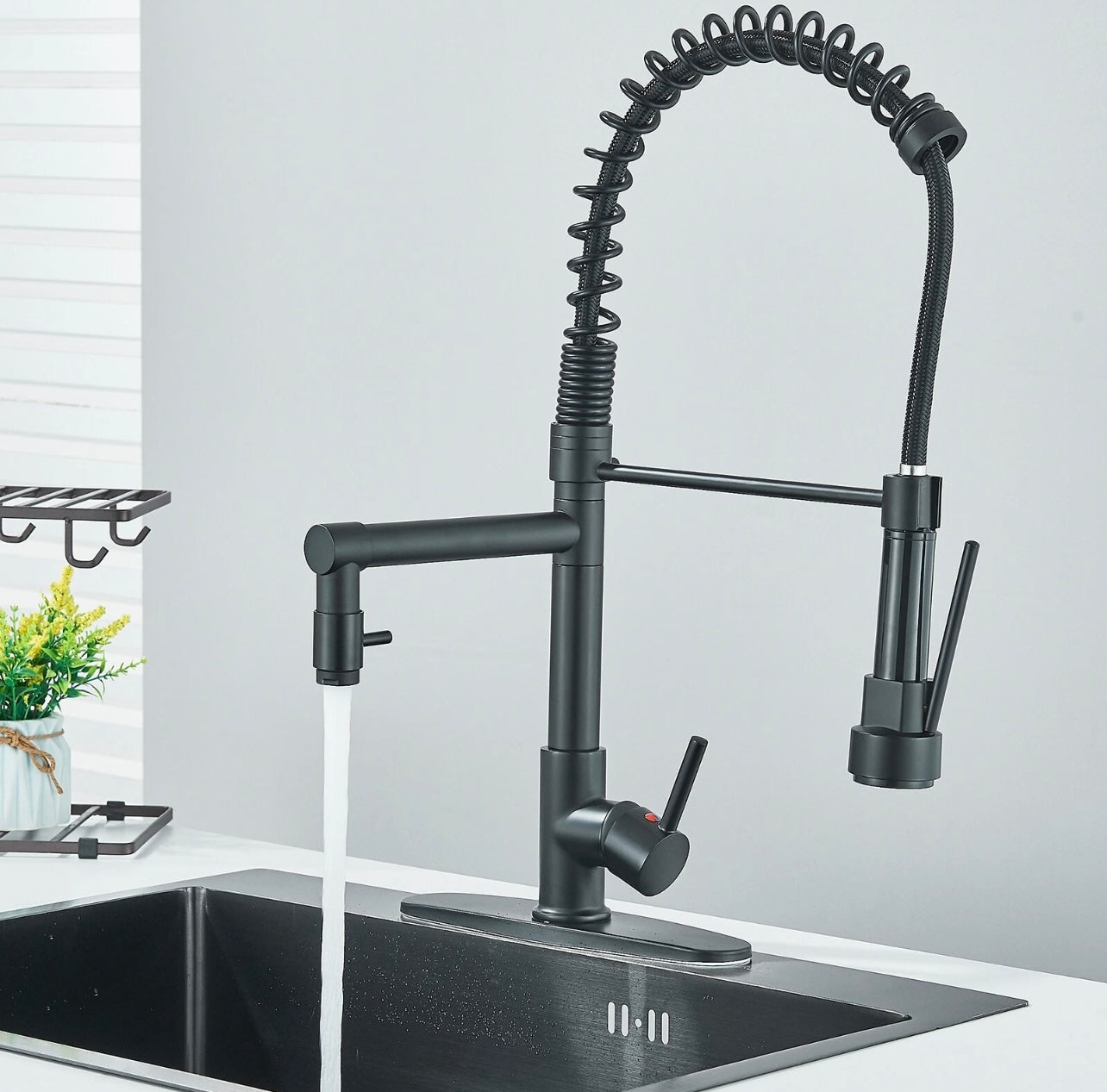 #1561 MATTE BLACK SPRING 2-FUNCTION PULL-DOWN KITCHEN FAUCET