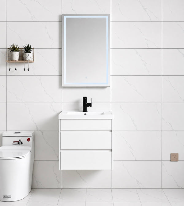 24-Inch White Floating Vanity Set with LED Mirror