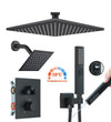 #1054 12-INCH + 6-INCH MATTE BLACK 3 FUNCTION BUTTON PRESS THERMOSTATIC SHOWER SYSTEM