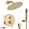#1027 8-INCH 2 FUNCTION BRUSHED GOLD SHOWER FAUCET SET SYSTEM RAINFALL SHOWER HEAD COMBO WITH MIXER VALVE
