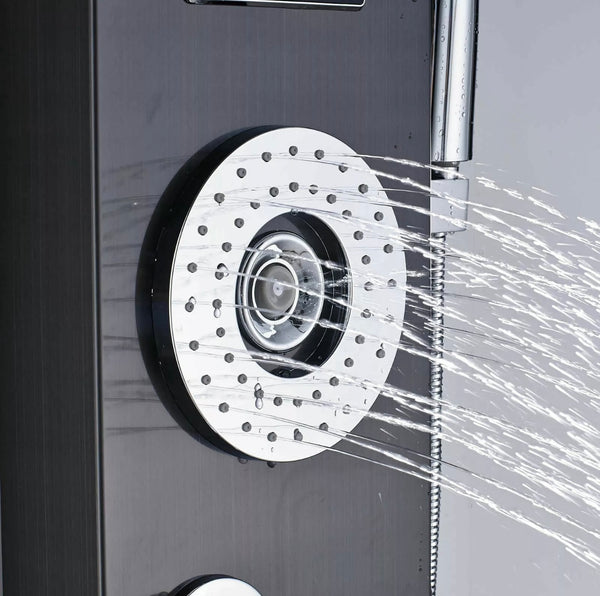 #1283 BLACK 5-FUNCTION SHOWER PANEL SYSTEM LED RAIN & WATERFALL HEAD COMBO MASSAGE JETS MIXER