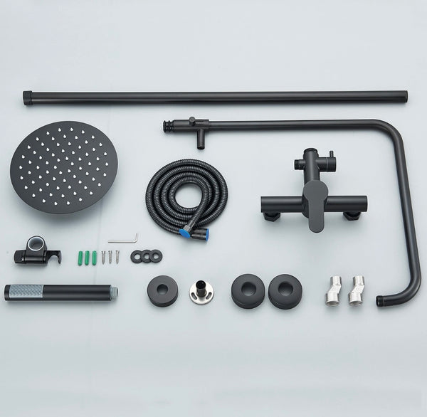 #1159 MATTE BLACK 2 IN 1 8-INCH RAIN SHOWER FAUCET SET EXPOSED SHOWER SYSTEM KIT WITH HAND SHOWER