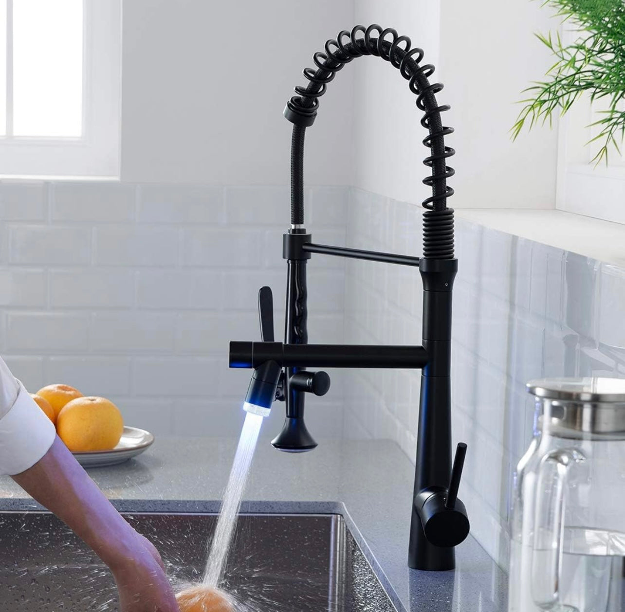 commercial matte black led 2-way kitchen faucet