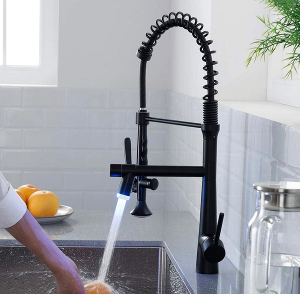 #1579 MATTE BLACK COMMERCIAL PULL-DOWN LED 2 FUNCTION KITCHEN FAUCET