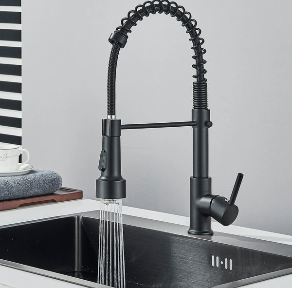#1553 MATTE BLACK LED PULL-DOWN KITCHEN FAUCET WITH DUAL SPRAY HEAD