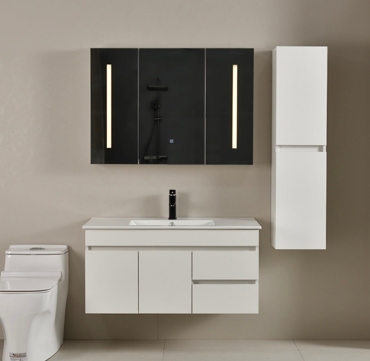 #1710 SG9244 40-Inch White Floating Vanity Set with LED Mirror