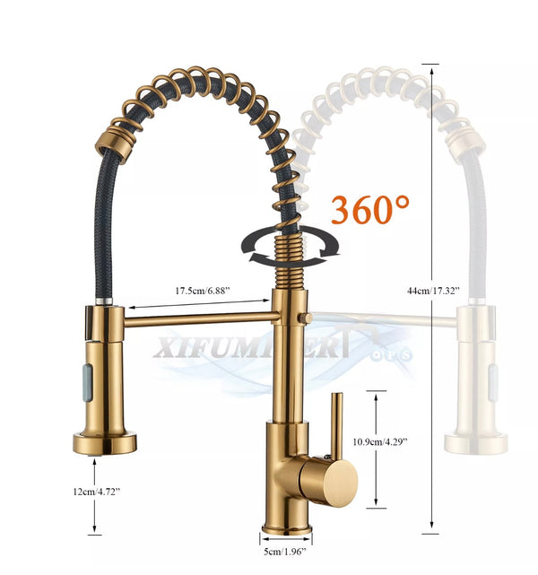 #1585 GOLD PULL-DOWN KITCHEN FAUCET WITH DUAL SPRAY HEAD