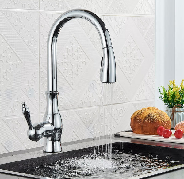 #1590 CHROME PULL-OUT KITCHEN FAUCET WITH DUAL SPRAY HEAD