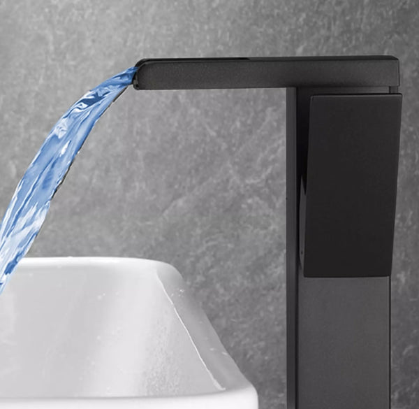 #1442 Matte black led waterfall vessel faucet