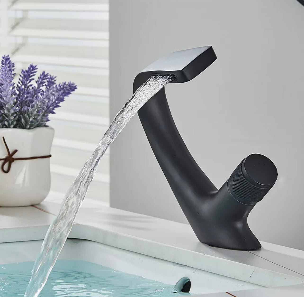 #1458 matte black waterfall vanity faucet