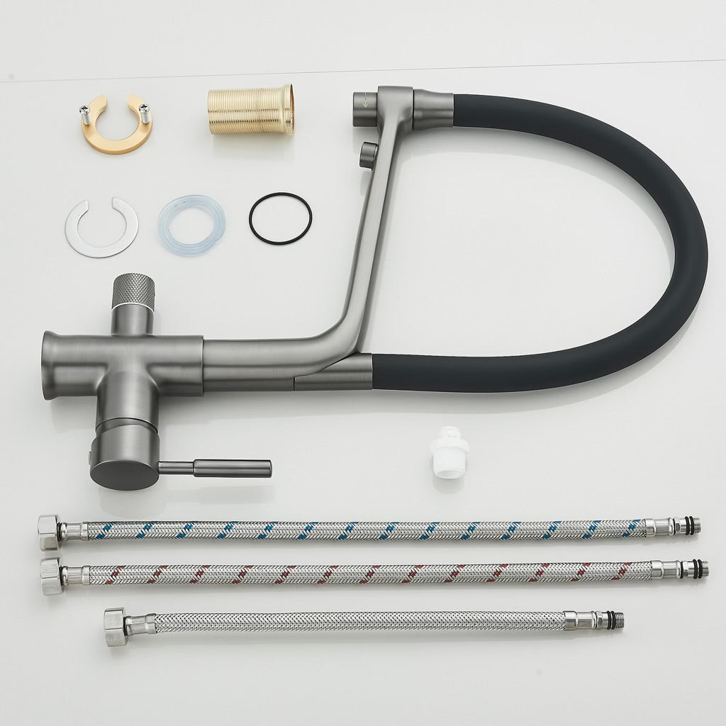 #1547 MATTE GRAY PULL-DOWN  DUAL SPRAY-HEAD TAP WATER + PURIFIED WATER KITCHEN FAUCET