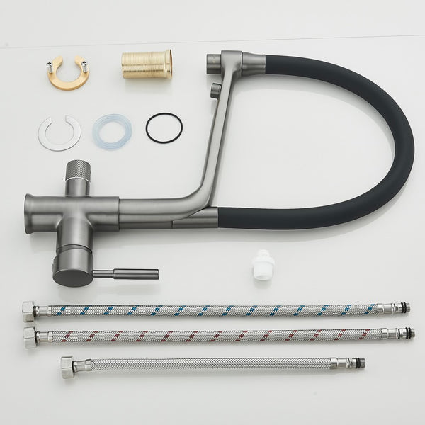 #1547 MATTE GRAY PULL-DOWN  DUAL SPRAY-HEAD TAP WATER + PURIFIED WATER KITCHEN FAUCET