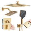#1053 12-INCH + 6-INCH BRUSHED GOLD 3 FUNCTION BUTTON PRESS SHOWER SYSTEM