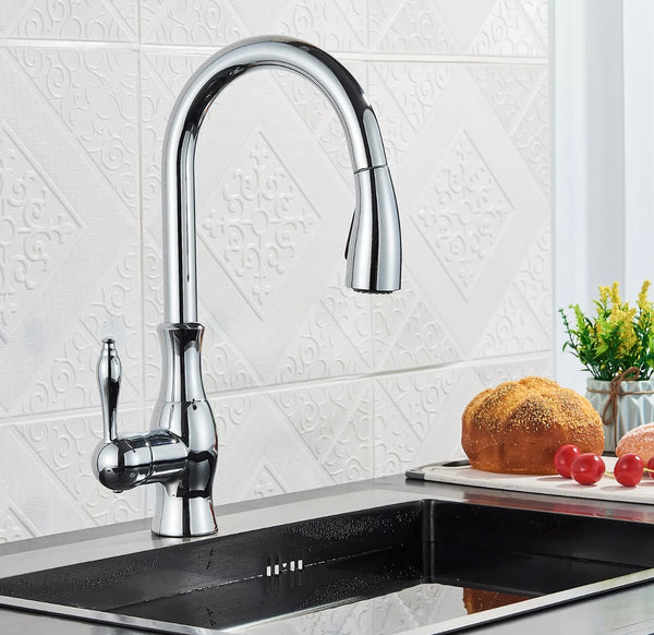 #1590 CHROME PULL-OUT KITCHEN FAUCET WITH DUAL SPRAY HEAD