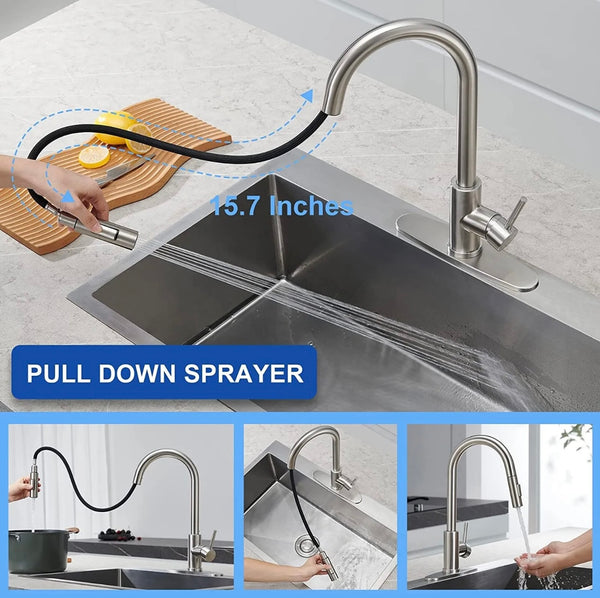 #1575 BRUSHED NICKEL PULL-OUT KITCHEN FAUCET WITH DUAL SPRAY HEAD