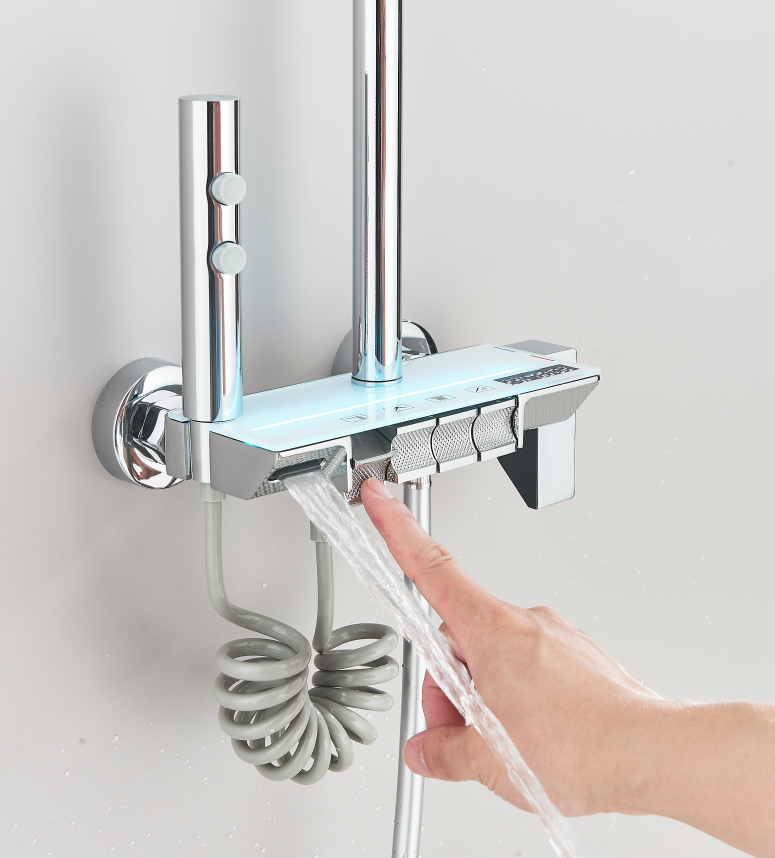 #1184 Polished Chrome 4-in-1 Exposed Shower System with LCD Display with Piano Keys