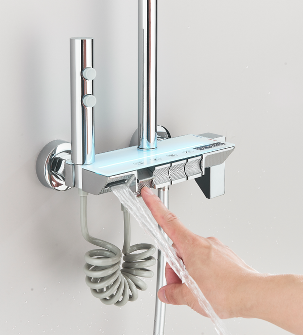 #1184 Polished Chrome 4-in-1 Exposed Shower System with LCD Display with Piano Keys